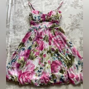 Y2K Watercolor Floral Tie Back Bubble Hem Mini Dress Small Garden Party Fairy